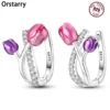 ADO 925 Sterling Silver Flower Plant Series Zircon Circle Hoop Earrings Jewelry - Fine Gifts Accessories