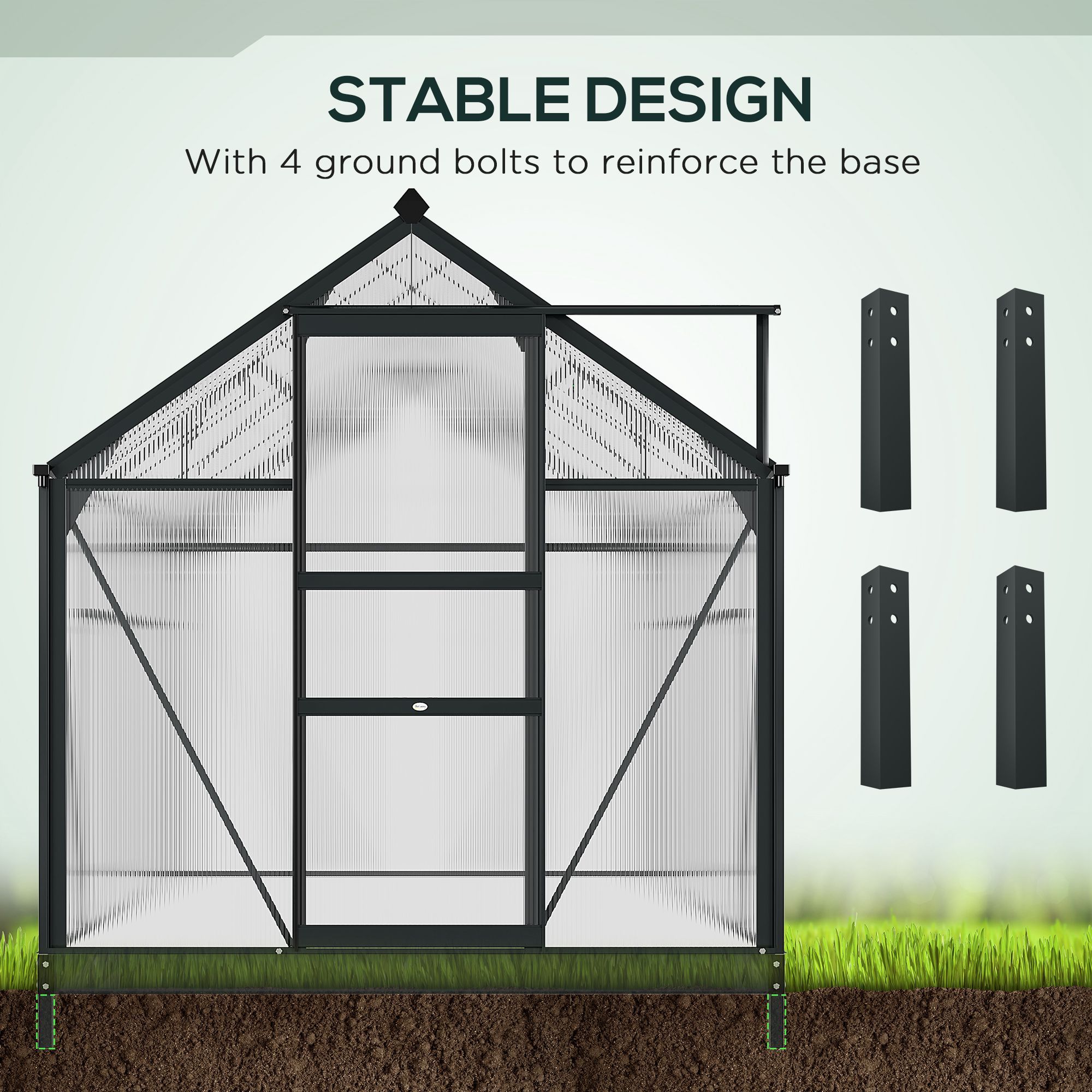 6.2 x 10.3 x 6.6 ELA Outdoor Greenhouse with Walk-in Vent Door for Backyard Garden Gray - Image 2