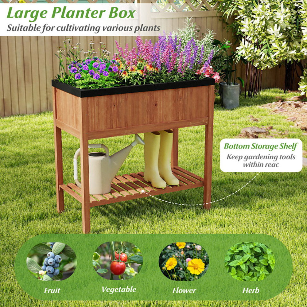 ELA Wooden Raised Garden Bed With Storage Shelf And 220 LBS Capacity - Image 10