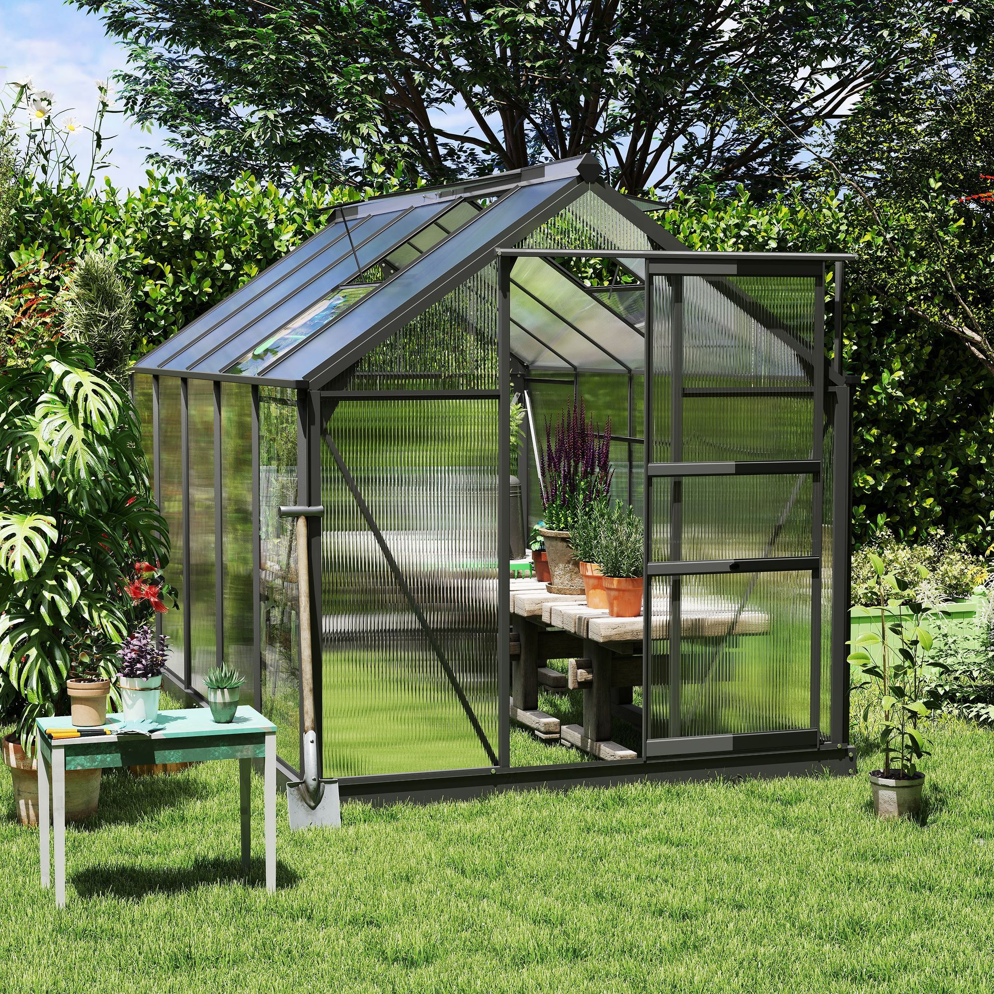 6.2 x 10.3 x 6.6 ELA Outdoor Greenhouse with Walk-in Vent Door for Backyard Garden Gray