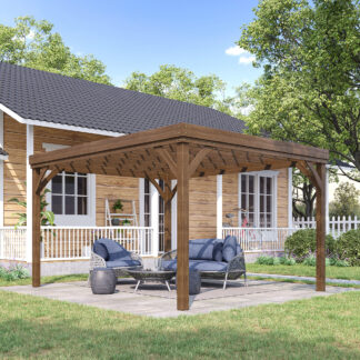 ELA  10 x 12 Outdoor Wooden Pergola, Grape Vine Gazebo with Concrete Anchors for Garden, Patio, Backyard, Deck, Brown