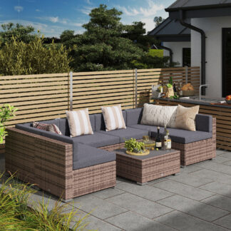 ELA  Modern Rattan Patio Furniture Set, 7-Piece Outdoor Wicker Sofa Set with Cushions for Home & Family Gatherings, Gray