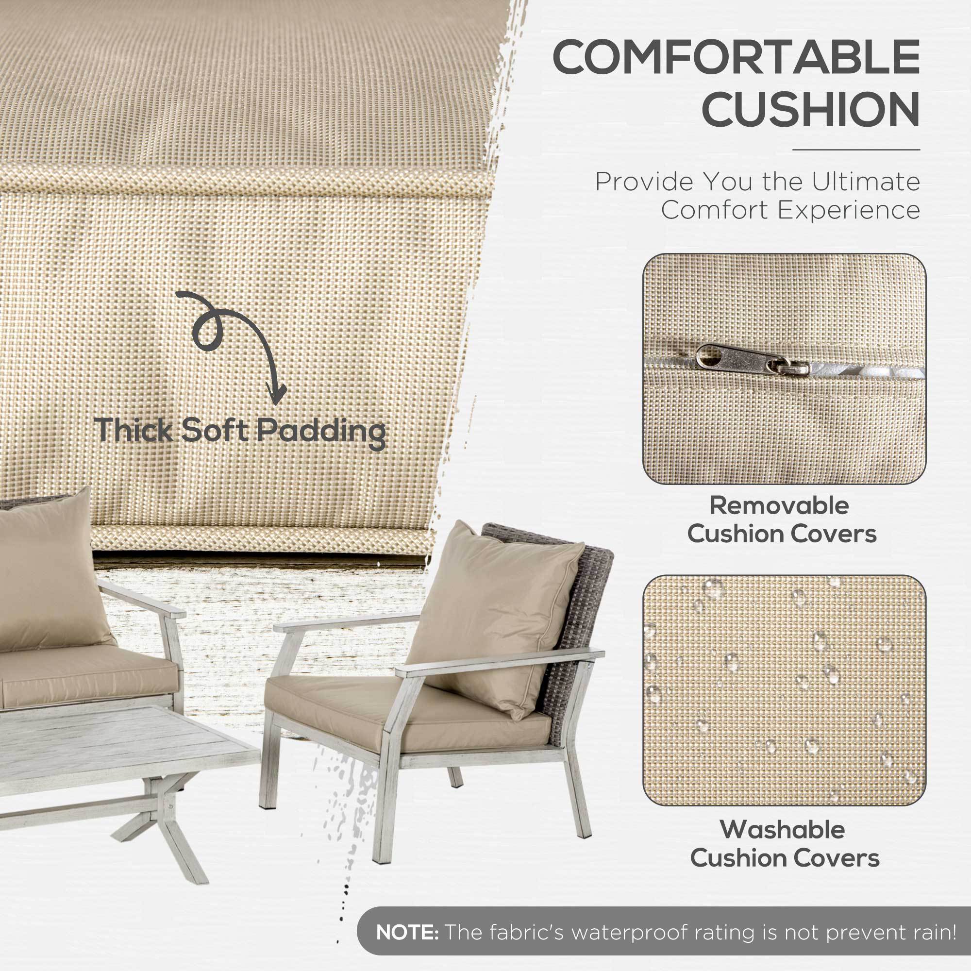 ELA 4 Pieces Patio Furniture Set with Cushions, Outdoor Wicker Conversation Sofa Sets, Aluminum Frame Sofa Sets for Backyard, Poolside, Garden, Beige - Image 7