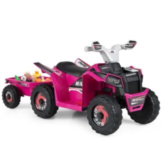 ELA 2 In 1 Kids Ride On ATV With Removable Trailer, 6V Electric Quad For Toddlers Ages 3+ Rose Red
