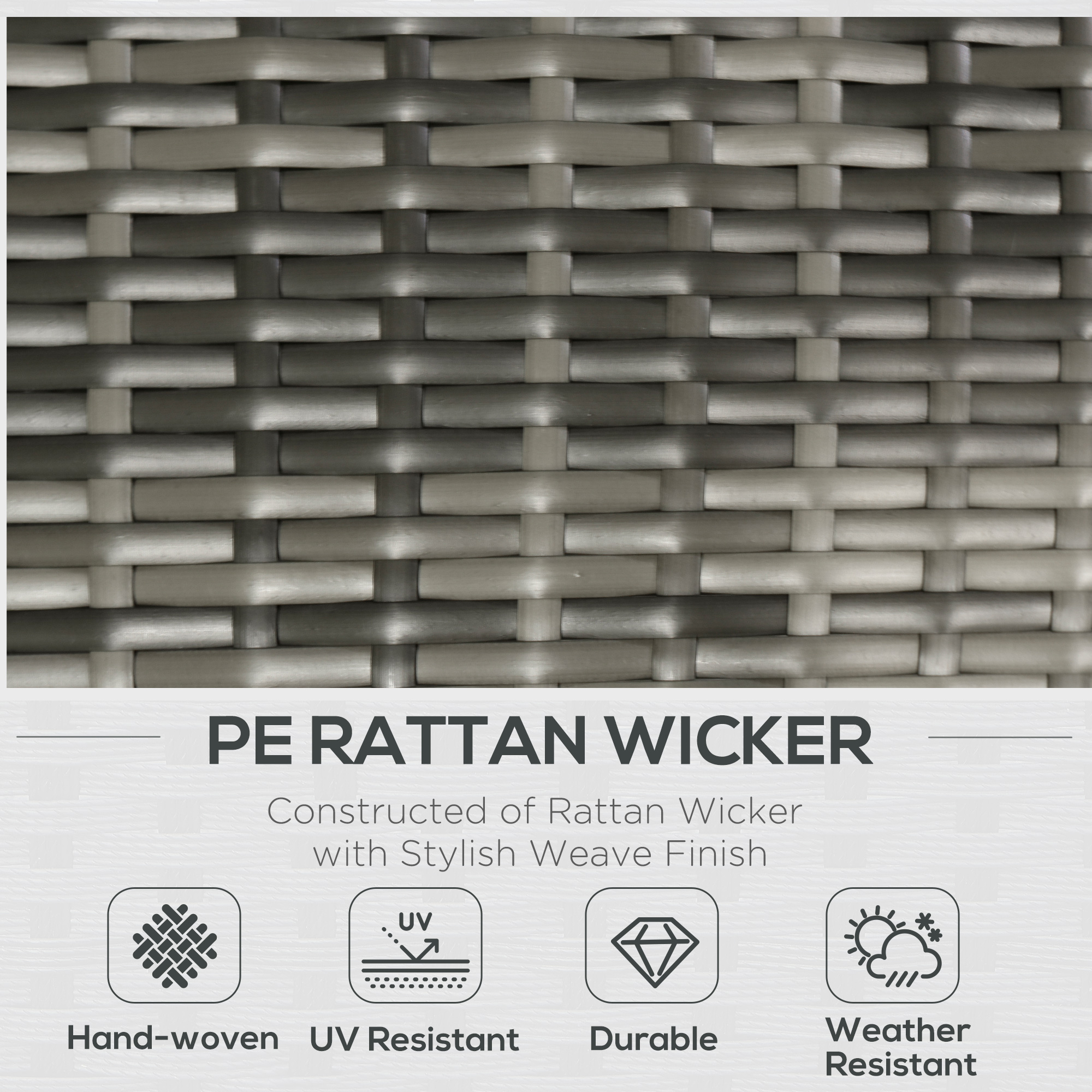 ELA 5 Pieces Rattan Wicker Lounge Chair Outdoor Patio Conversation Set with 2 Cushioned Chairs, 2 Ottomans and Tempered Glass Top Coffee Table, Gray/Light Gray - Image 7