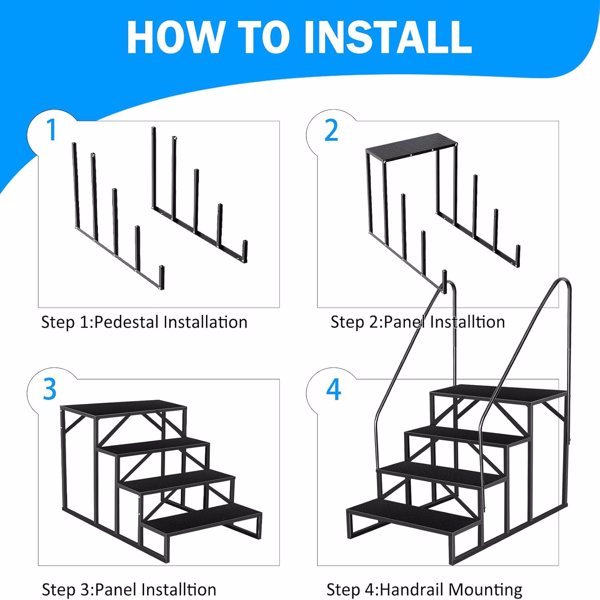ELA RV Step Stool,4 Step Ladder,Hot Tub Steps With Handrail,Portable Pool Ladder,660Lbs Heavy Duty Ladder Shelf Outdoor Mobile Home Stairs For Camper-Porch-SPA Pool-Pet Stairs - Image 2