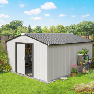ELA Garden Metal Shed, Storage Shed Utility Storage with Double Locking Doors for Bike, Yard Tools, White