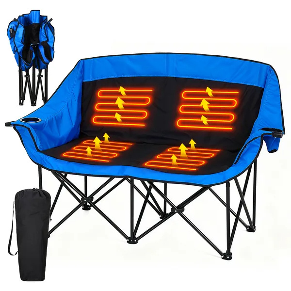 ELA Oversized Heated Camping Chair, Patio Lounge Chairs With 3 Heat Levels, Portable Folding Heated Chair Round Moon Saucer Folding Lawn Chair Outdoor Chair For Camping, Lounge Patio - Image 6