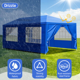 ELA  10'x20' Outdoor Party Tent With 6 Removable Sidewalls, Waterproof Canopy Patio Wedding Gazebo, Blue