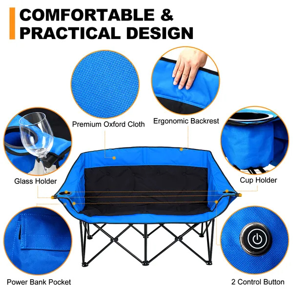 ELA Oversized Heated Camping Chair, Patio Lounge Chairs With 3 Heat Levels, Portable Folding Heated Chair Round Moon Saucer Folding Lawn Chair Outdoor Chair For Camping, Lounge Patio - Image 3