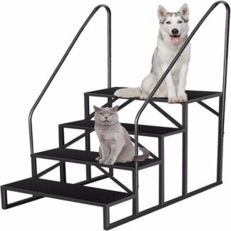 ELA RV Step Stool,4 Step Ladder,Hot Tub Steps With Handrail,Portable Pool Ladder,660Lbs Heavy Duty Ladder Shelf Outdoor Mobile Home Stairs For Camper-Porch-SPA Pool-Pet Stairs