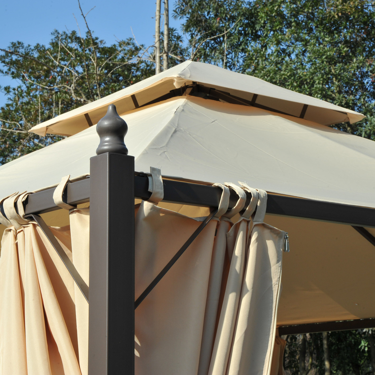 ELA 10 x 10 Steel Outdoor Patio Gazebo with Polyester Privacy Curtains, Two-Tier Roof for Air, Large Design - Image 4