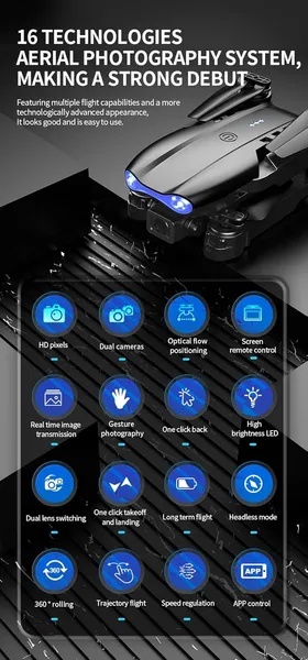 ELA The E99 PRO Drone Is Equipped With A 4.91-inch Screen Controller, An SD Card, 2 Batteries, A Brushless Motor, Optical Flow Positioning, And Active Obstacle Avoidance Function. (Gray - 2 Batteries) - Image 4