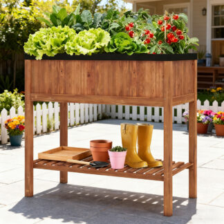 ELA Wooden Raised Garden Bed With Storage Shelf And 220 LBS Capacity