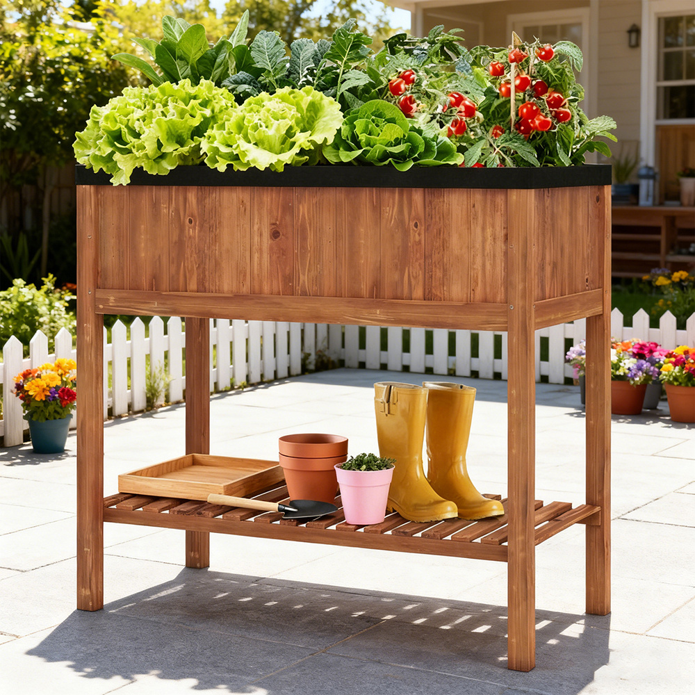 ELA Wooden Raised Garden Bed With Storage Shelf And 220 LBS Capacity
