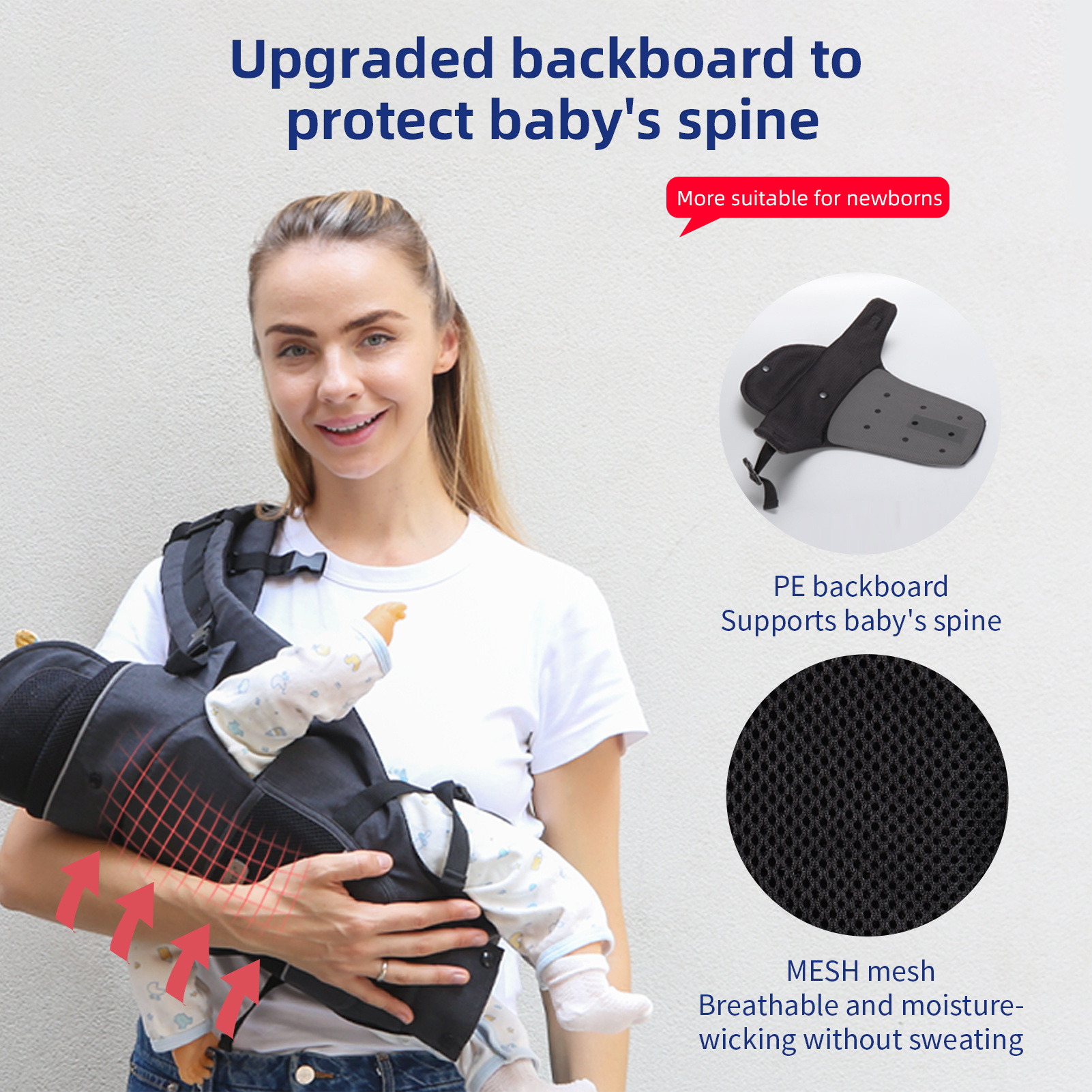 ELA 1 Infant Growth Harness For Newborns To Toddlers 0 - 44 Pounds Detachable Board, Safety Reflective Strips, Front And Rear Baby Holders, Sling-style Harness, Suitable For Infants Aged 0 - 36 Months - Image 5