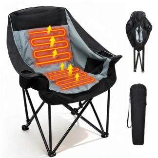 ELA Oversized Heated Camping Chair, Patio Lounge Chairs With 3 Heat Levels, Portable Folding Heated Chair Round Moon Saucer Folding Lawn Chair Outdoor Chair For Camping, Lounge Patio