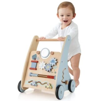ELA Multi-Functional Baby Activity Walker, Anti-O-Leg Design Wooden Walker With Storage For Toddlers