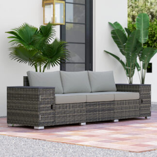 ELA  3 Seater Wicker Outdoor Couch Patio Sofa with Storage, Thickened Cushions and Wide Armrests for Porch Yard, Gray