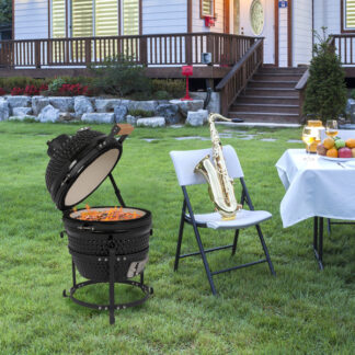ELA 13in Round Ceramic Charcoal Grill Black