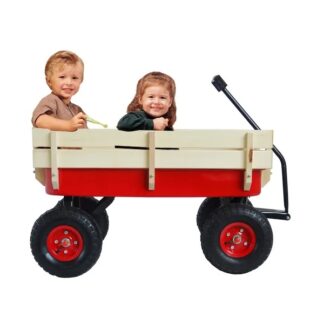 ELA Outdoor Sport Wagon Tools Cart Wooden Side Panels Air Tires Wagon - Red