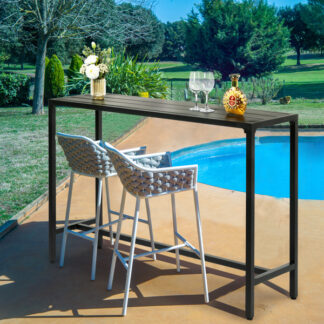 ELA  55 Outdoor Bar Table With Adjustable Feet, Rectangle Narrow Counter Height Table, Ideal Bar Height Table For Balcony Patio Garden Yard Poolside, Black