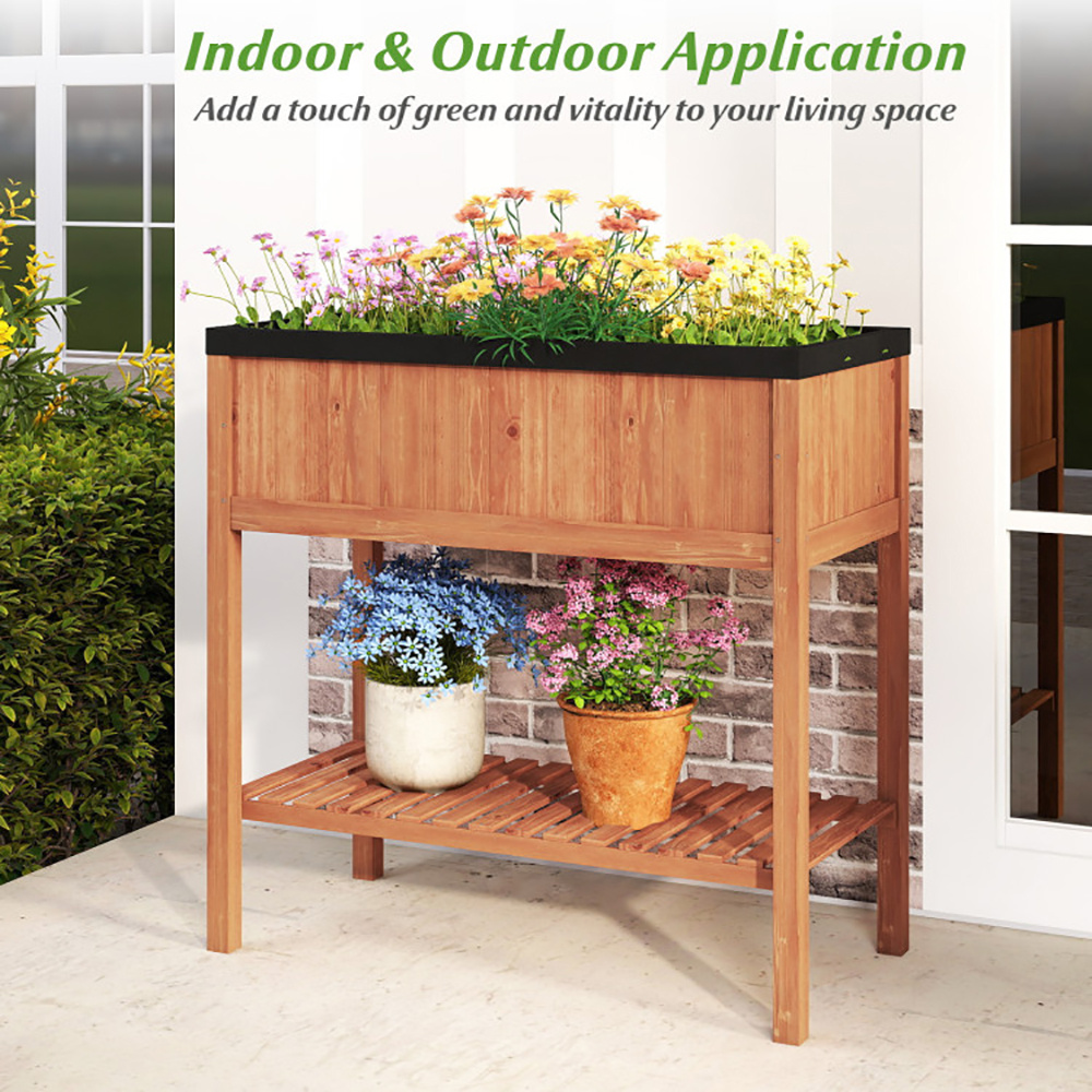 ELA Wooden Raised Garden Bed With Storage Shelf And 220 LBS Capacity - Image 9