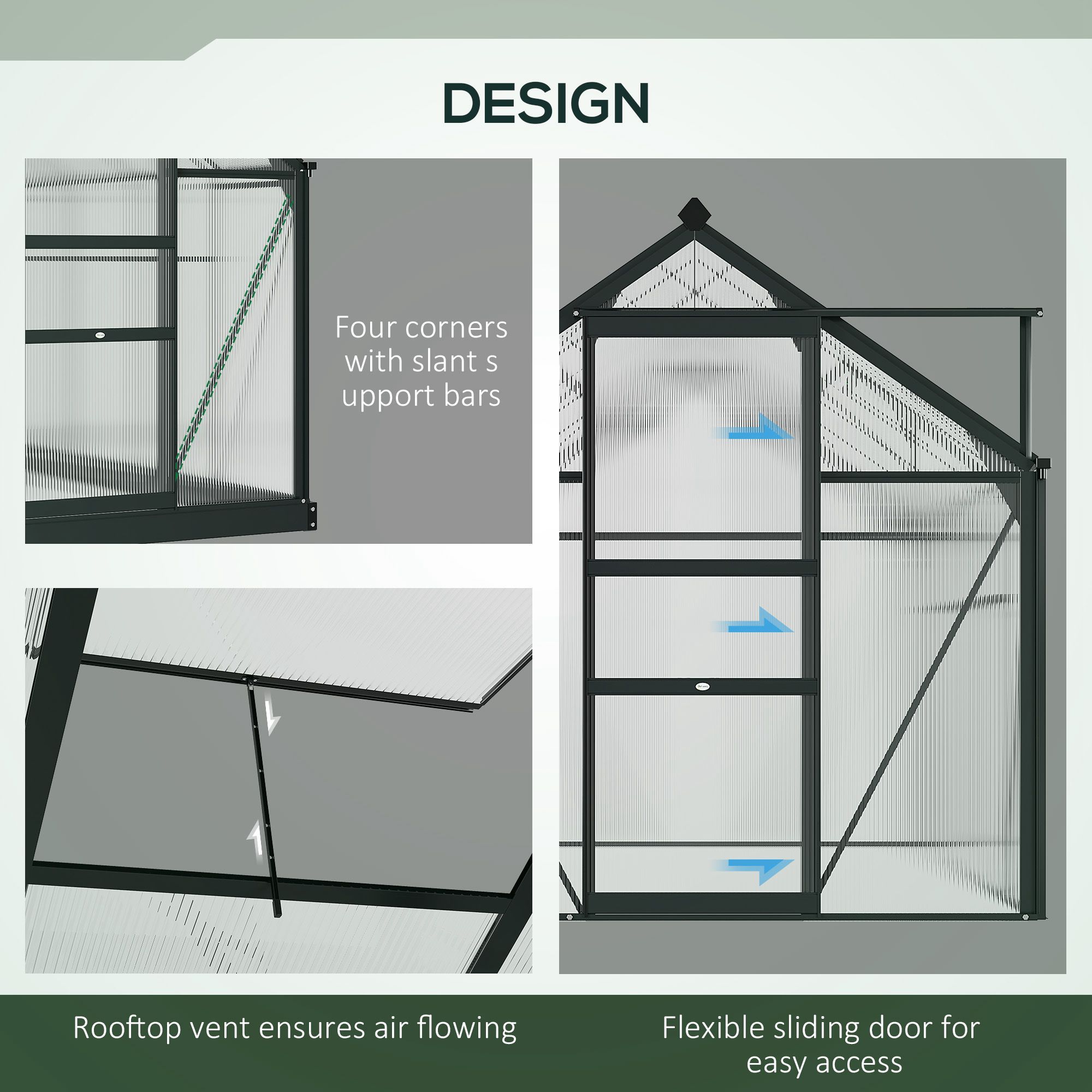 6.2 x 10.3 x 6.6 ELA Outdoor Greenhouse with Walk-in Vent Door for Backyard Garden Gray - Image 3