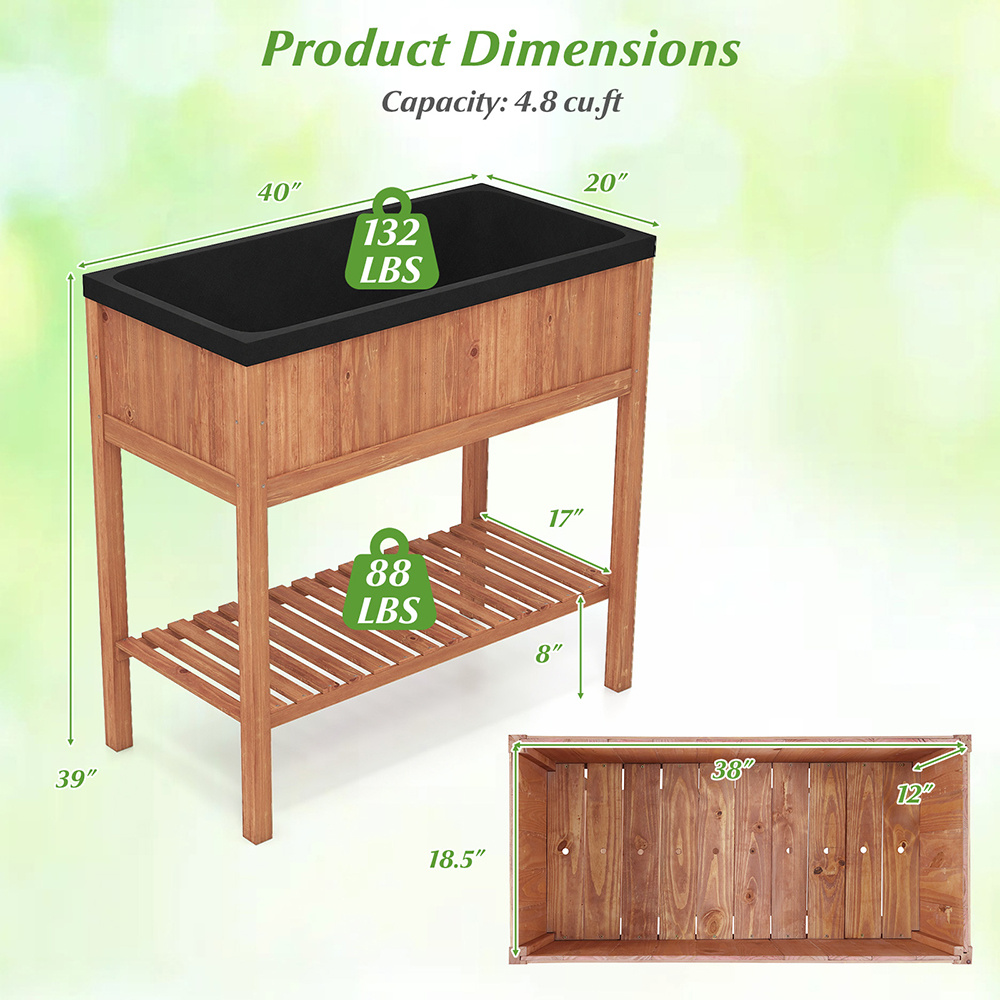 ELA Wooden Raised Garden Bed With Storage Shelf And 220 LBS Capacity - Image 8