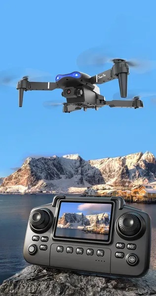 ELA The E99 PRO Drone Is Equipped With A 4.91-inch Screen Controller, An SD Card, 2 Batteries, A Brushless Motor, Optical Flow Positioning, And Active Obstacle Avoidance Function. (Gray - 2 Batteries) - Image 3