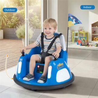 ELA Blue 5-Point Seat Belt Kids Bumper Car With Flashing Lights & Music, Safe 0.7-1.2 MPH Ride-On Toy For Boys & Girls