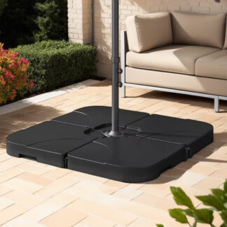 ELA  130 Lbs Outdoor Cantilever Umbrella Base, 4-Piece Square Offset Umbrella Stand Plate Set, Water And Sand Fillable, Black (Shipment From Walmart)