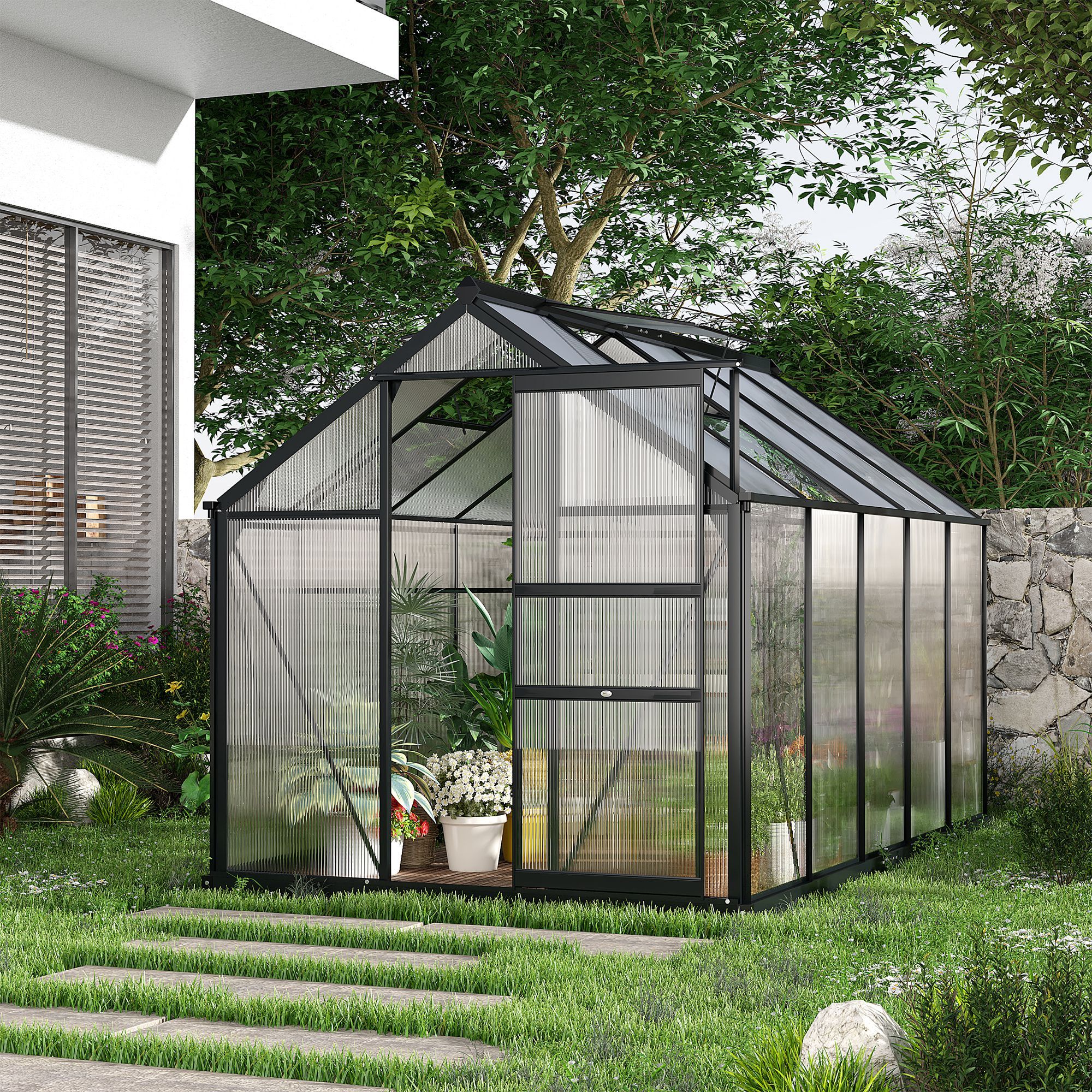 6.2 x 10.3 x 6.6 ELA Outdoor Greenhouse with Walk-in Vent Door for Backyard Garden Gray - Image 6