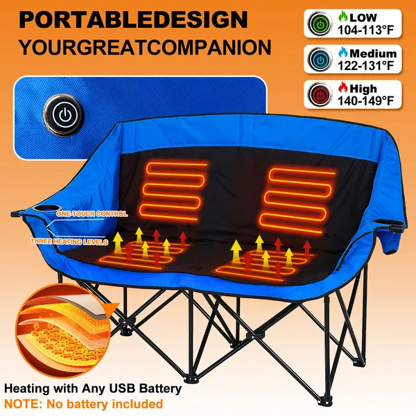 ELA Oversized Heated Camping Chair, Patio Lounge Chairs With 3 Heat Levels, Portable Folding Heated Chair Round Moon Saucer Folding Lawn Chair Outdoor Chair For Camping, Lounge Patio - Image 7