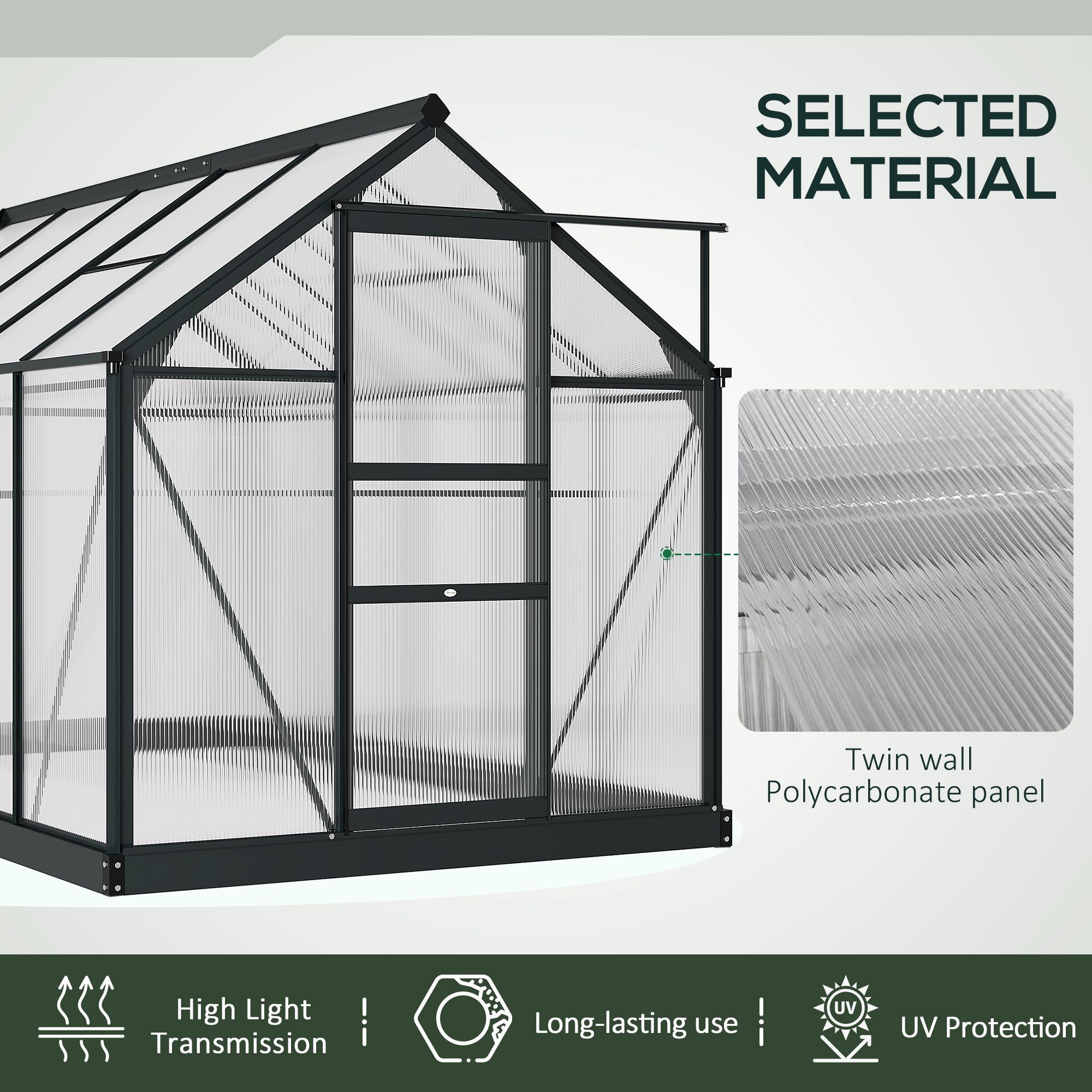 6.2 x 10.3 x 6.6 ELA Outdoor Greenhouse with Walk-in Vent Door for Backyard Garden Gray - Image 5
