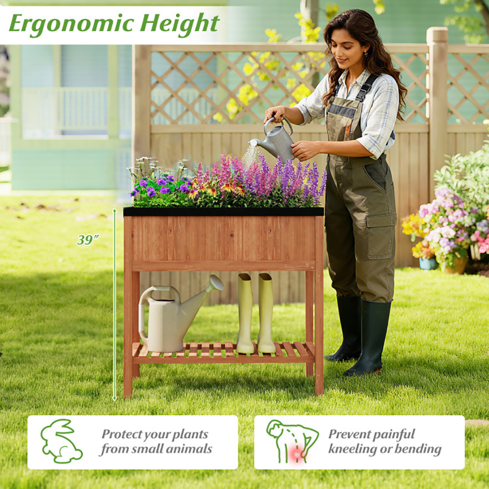 ELA Wooden Raised Garden Bed With Storage Shelf And 220 LBS Capacity - Image 4