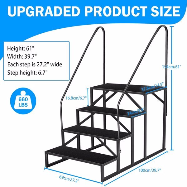 ELA RV Step Stool,4 Step Ladder,Hot Tub Steps With Handrail,Portable Pool Ladder,660Lbs Heavy Duty Ladder Shelf Outdoor Mobile Home Stairs For Camper-Porch-SPA Pool-Pet Stairs - Image 3