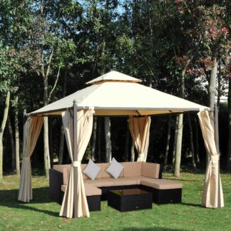 ELA  10 x 10 Steel Outdoor Patio Gazebo with Polyester Privacy Curtains, Two-Tier Roof for Air, Large Design
