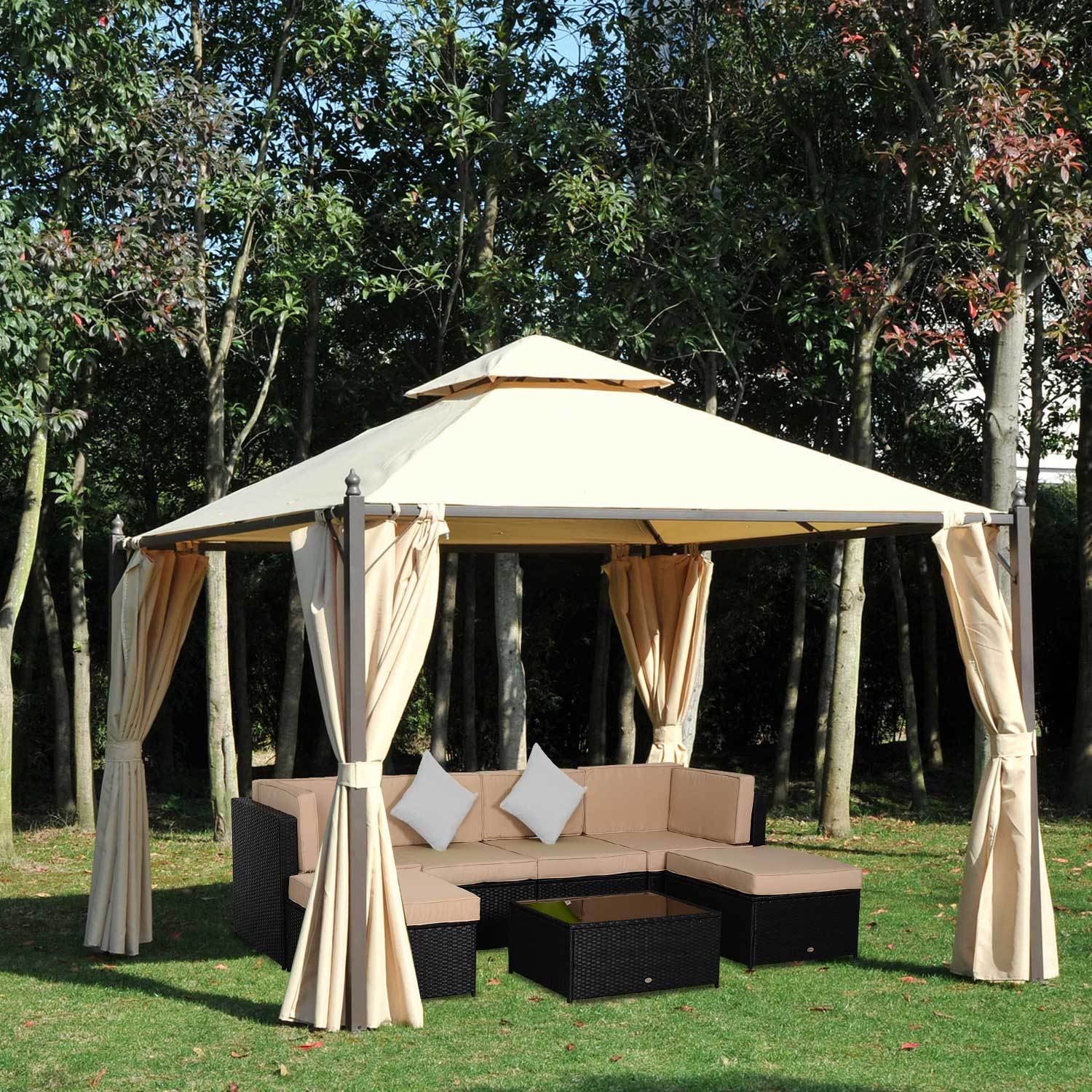 ELA 10 x 10 Steel Outdoor Patio Gazebo with Polyester Privacy Curtains, Two-Tier Roof for Air, Large Design