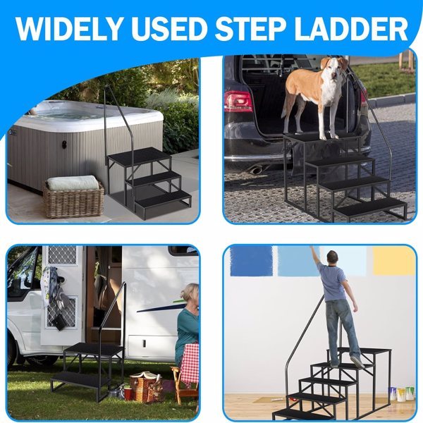 ELA RV Step Stool,4 Step Ladder,Hot Tub Steps With Handrail,Portable Pool Ladder,660Lbs Heavy Duty Ladder Shelf Outdoor Mobile Home Stairs For Camper-Porch-SPA Pool-Pet Stairs - Image 4