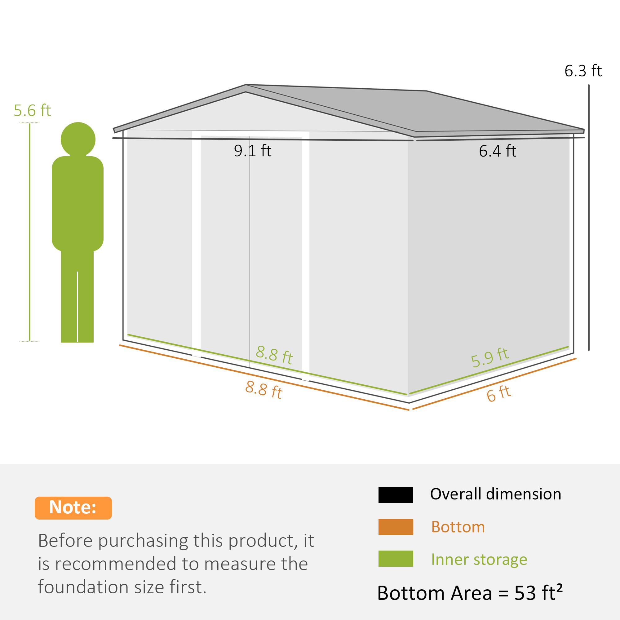 ELA 9 x 6 Outdoor Storage Shed, Garden Tool Metal Shed with Foundation Kit, Double Lockable Door, Air Vents and Sloping Roof, for Backyard, Patio, Lawn, Dark Gray - Image 5