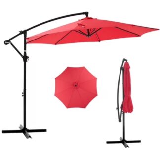 ELA  Outdoor Patio Umbrella, 10ft Offset Hanging Patio Umbrella With Aluminum Stand, 8 Ribs, UV Protection For Pool Garden Backyard Market, Red  Shipment From Walmart