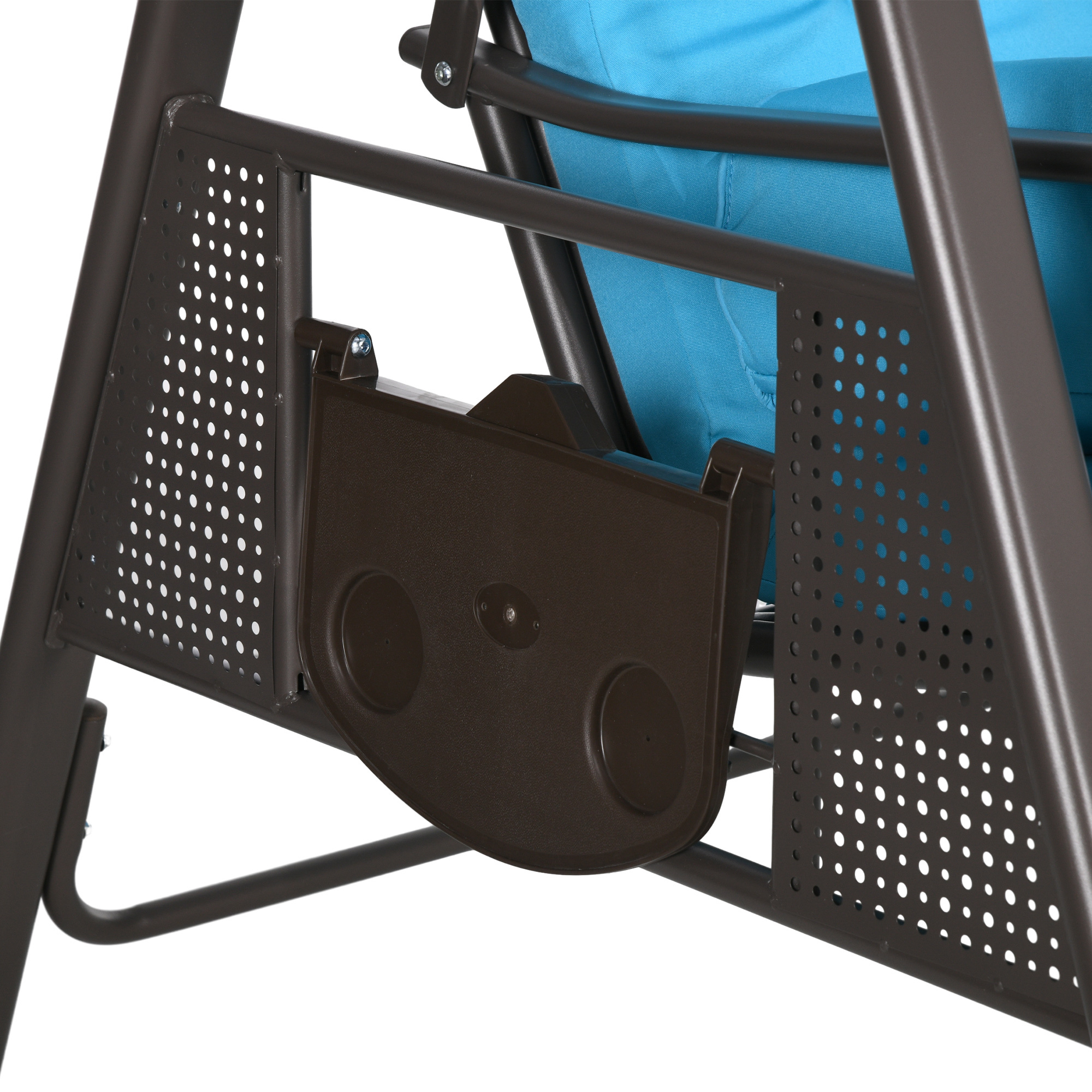 ELA 3-Seat Outdoor Porch Swing Chair with Adjustable Canopy, Cushion and Pillows for Garden, Poolside, Blue - Image 4