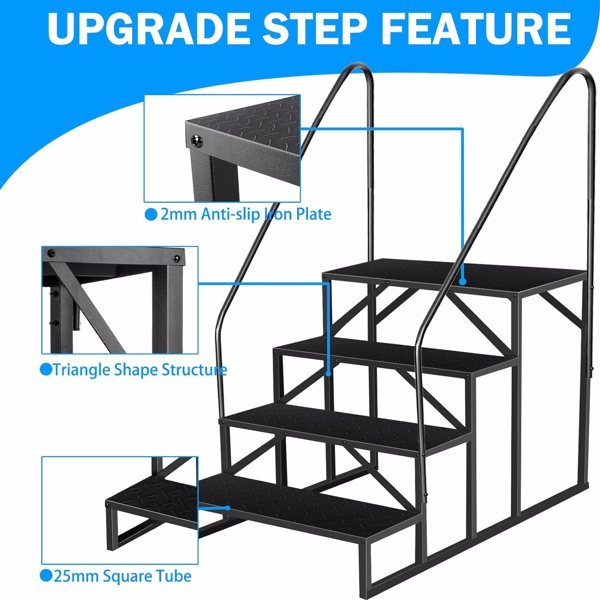 ELA RV Step Stool,4 Step Ladder,Hot Tub Steps With Handrail,Portable Pool Ladder,660Lbs Heavy Duty Ladder Shelf Outdoor Mobile Home Stairs For Camper-Porch-SPA Pool-Pet Stairs - Image 5