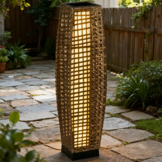 ELA Solar Floor Lamp, Outdoor Garden Lantern Pathway Light & Decorative Driveway Lighting With Auto OnOff LED Lights For Porch, Yard, Lawn, Courtyard, Deck, Gray