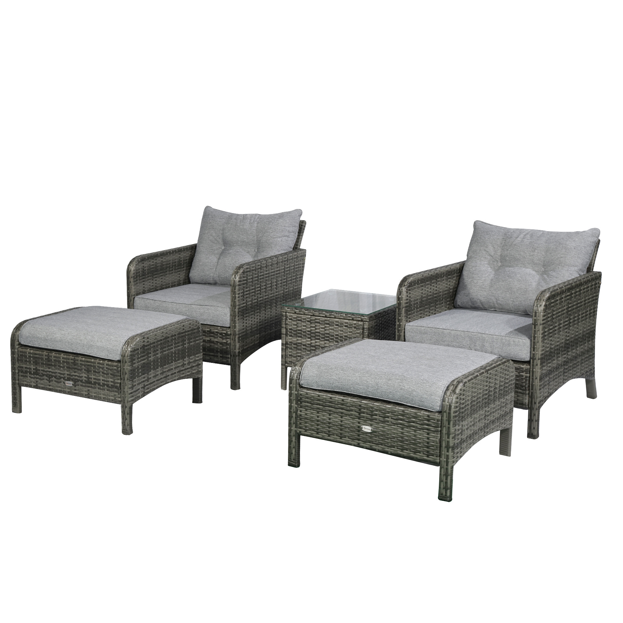 ELA 5 Pieces Rattan Wicker Lounge Chair Outdoor Patio Conversation Set with 2 Cushioned Chairs, 2 Ottomans and Tempered Glass Top Coffee Table, Gray/Light Gray - Image 6