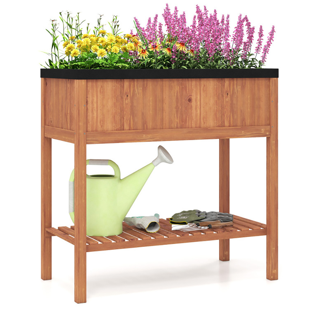ELA Wooden Raised Garden Bed With Storage Shelf And 220 LBS Capacity - Image 2