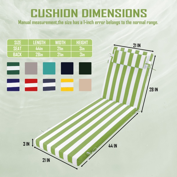 ELA Outdoor Chaise Lounge Cushion, 72 In. X 21 In. X 3 In. Waterproof Fade-Resistant Patio Chair Pad For Pool Beach - Image 4