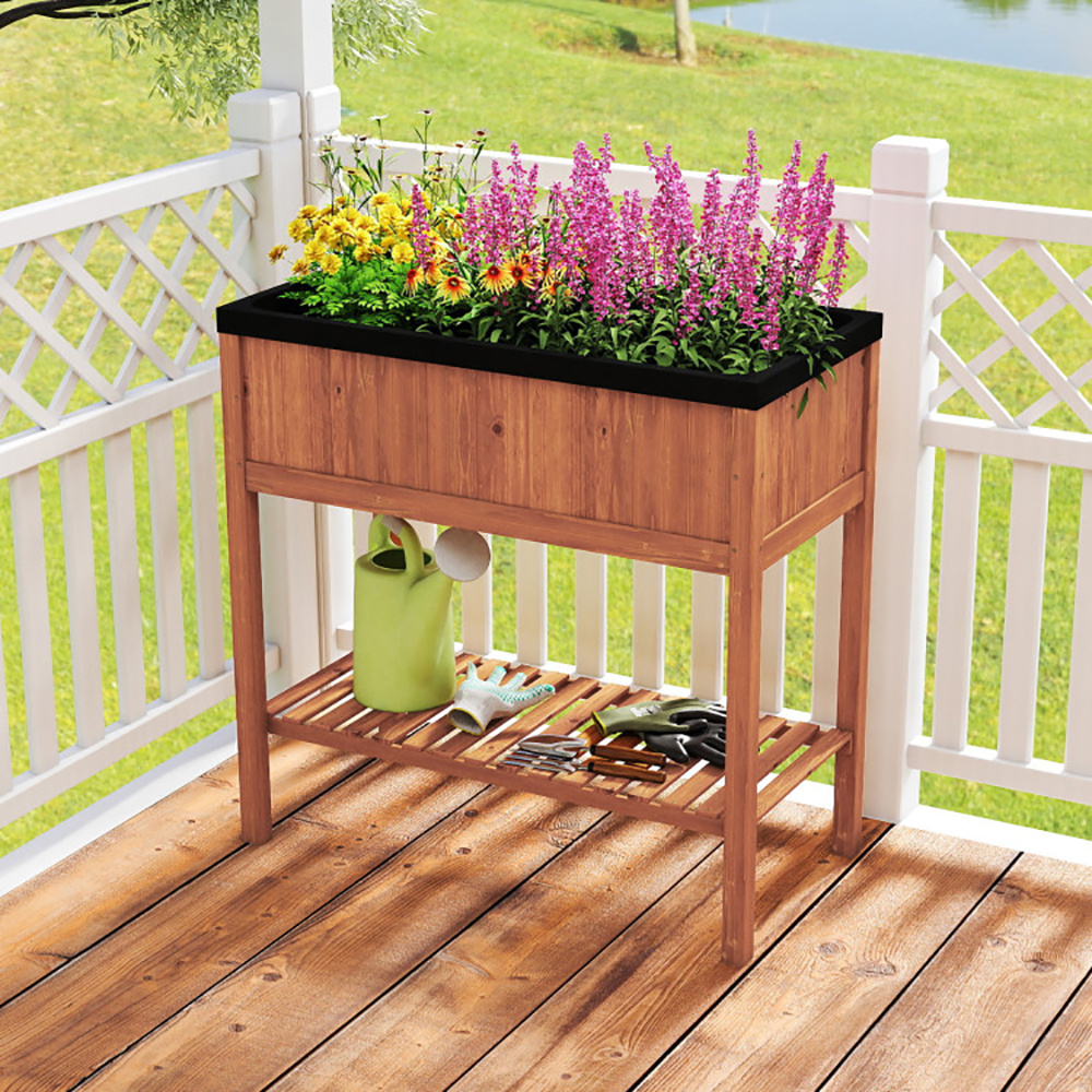 ELA Wooden Raised Garden Bed With Storage Shelf And 220 LBS Capacity - Image 6