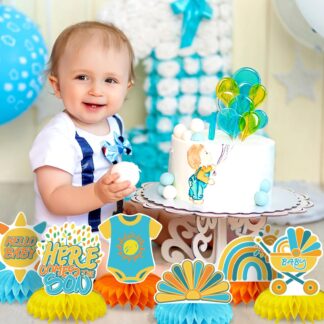 14 Pcs ELA  Here Comes The Son Baby Shower Decor, Baby Shower Honeycomb Centerpieces Set For Tables Here Comes The Son Sunshine Decorations Boho Rainbow Sun Gender Reveal Party Favors Supplies Clearance